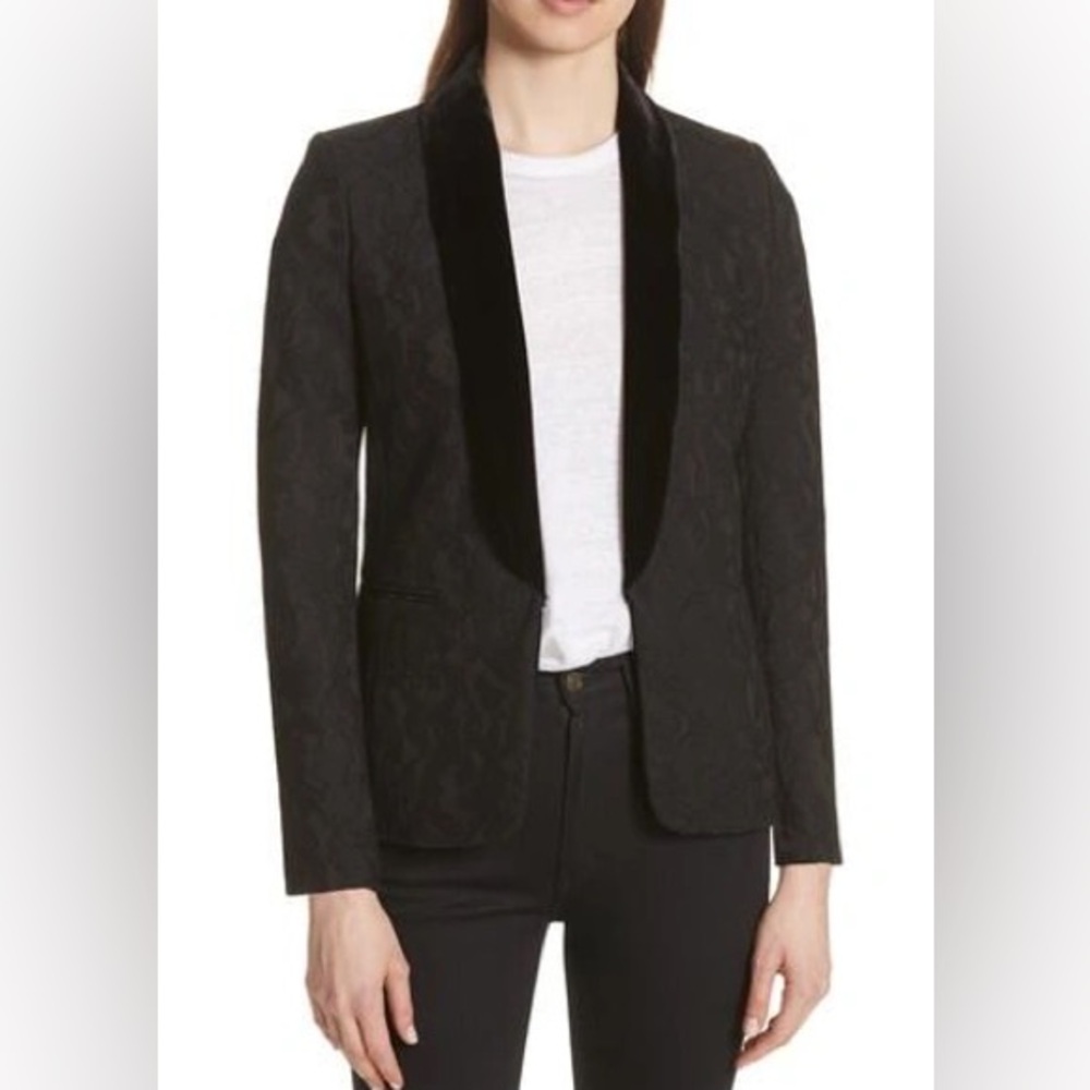 Sandro Black Lace and Velvet Blazer FR40